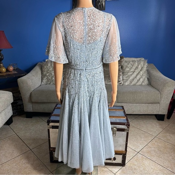 Mac Duggal 93655 Powder Blue Cape Sleeve Beaded Tea Length A-Line Dress 6 NWT - Picture 16 of 16